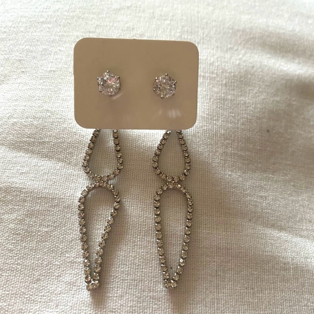 Silver Rhinestone Interchangeable Earrings New